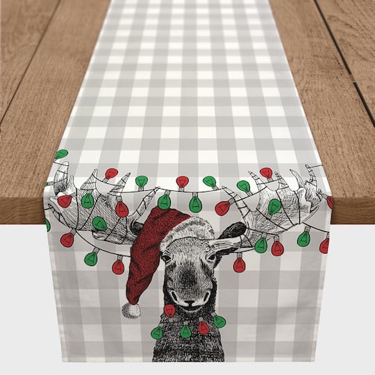 90" Christmas Lights Moose Table Runner